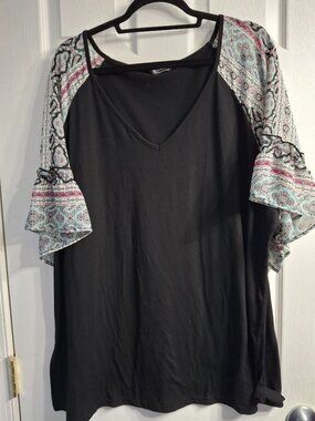 Bloomchic Boho Print Patchwork Raglan Sleeve T-shirt